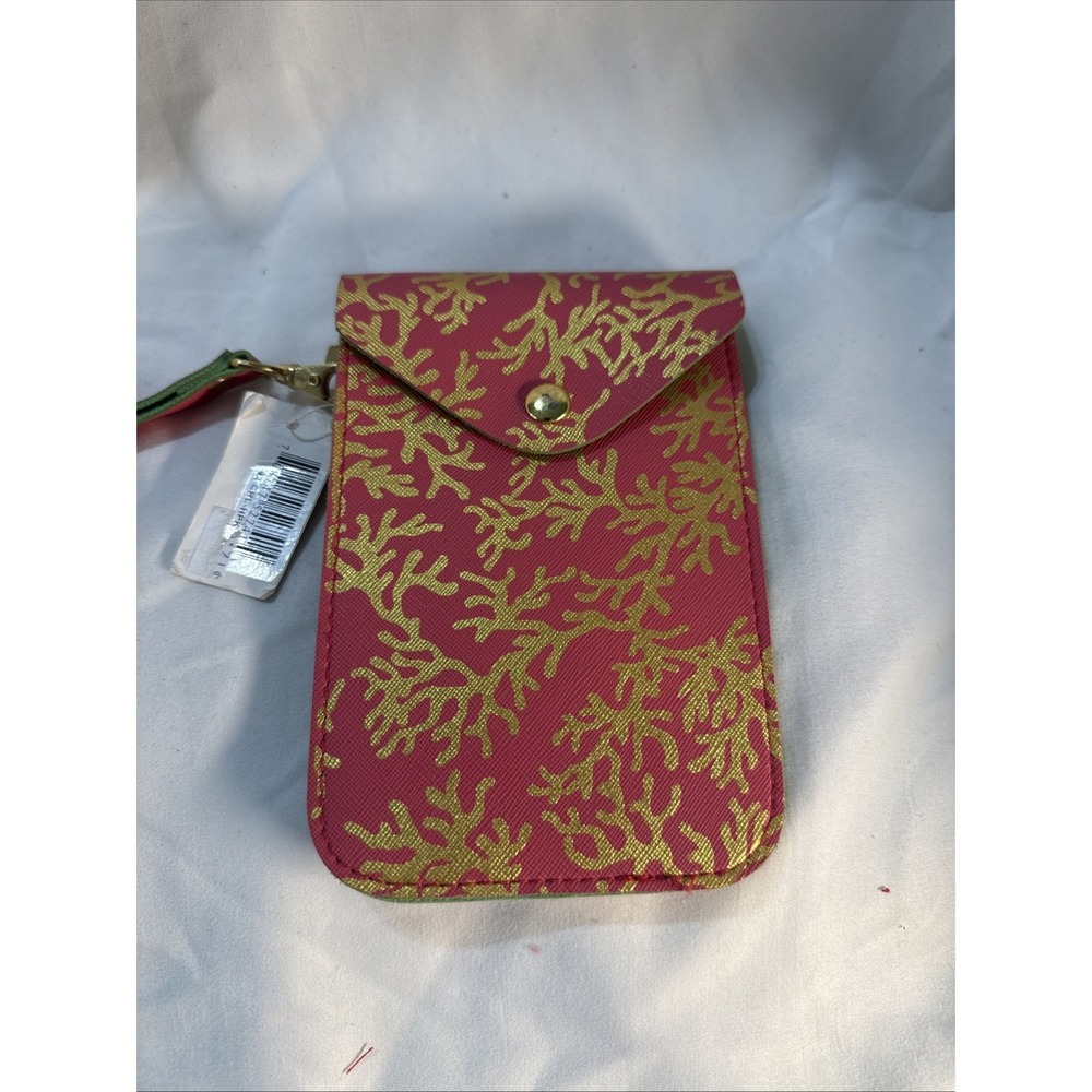 Top It Off Pink Gold Coral Print Wristlet Phone Case Wallet NWT